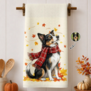 Top Market,Pet Couple,Art Design,Cozy,Pet Lovers,Gift For Couples,Photo - Pet With Fall Leaves - Custom Photo Watercolor Fall Leaves Dog Pet Lovers Portrait - Personalized Kitchen Towel