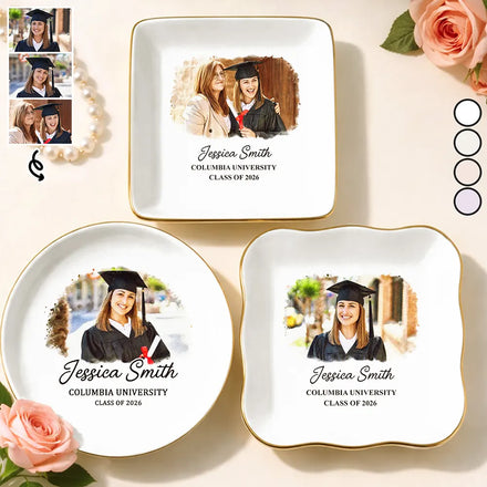 Custom Photo Watercolor Painting Congrats Graduation - Personalized Ring Dish