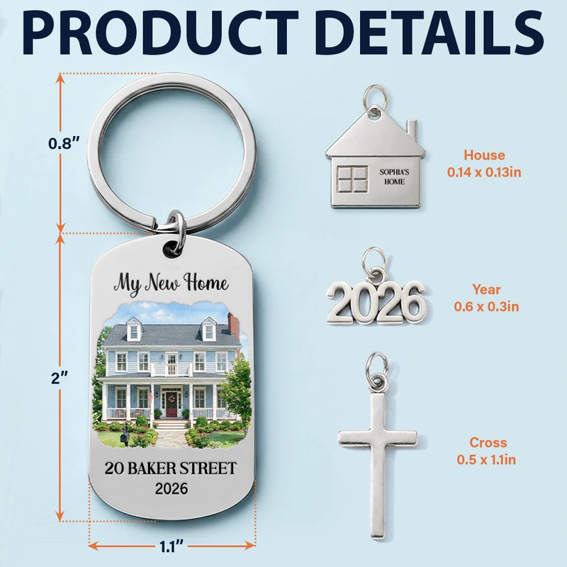 Art Design,Christmas,Proud,Gift For Couples,Photo - Watercolor - With BG - Custom Photo Watercolor Painting Our First Home Together Gift For Husband And Wife - Personalized Stainless Steel Keychain