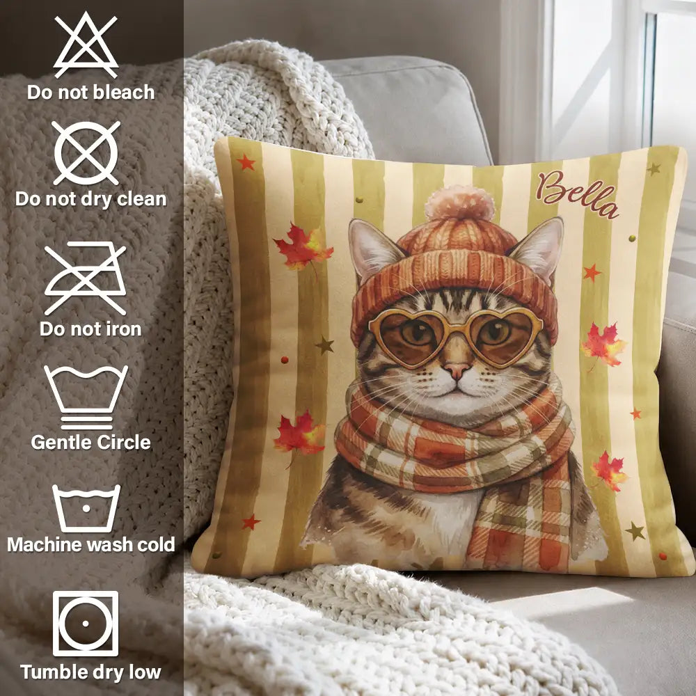Custom Photo Watercolor Pet With Autumn Accessories Autumn Lovely Dog Cat Portrait - Personalized Pillow