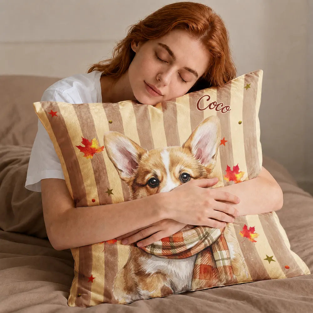 Custom Photo Watercolor Pet With Autumn Accessories Autumn Lovely Dog Cat Portrait - Personalized Pillow