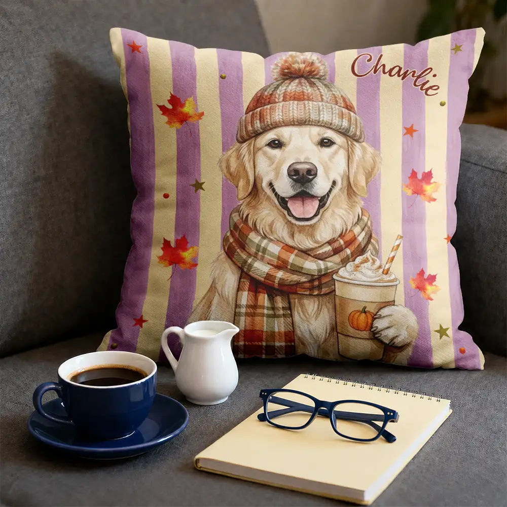 Custom Photo Watercolor Pet With Autumn Accessories Autumn Lovely Dog Cat Portrait - Personalized Pillow