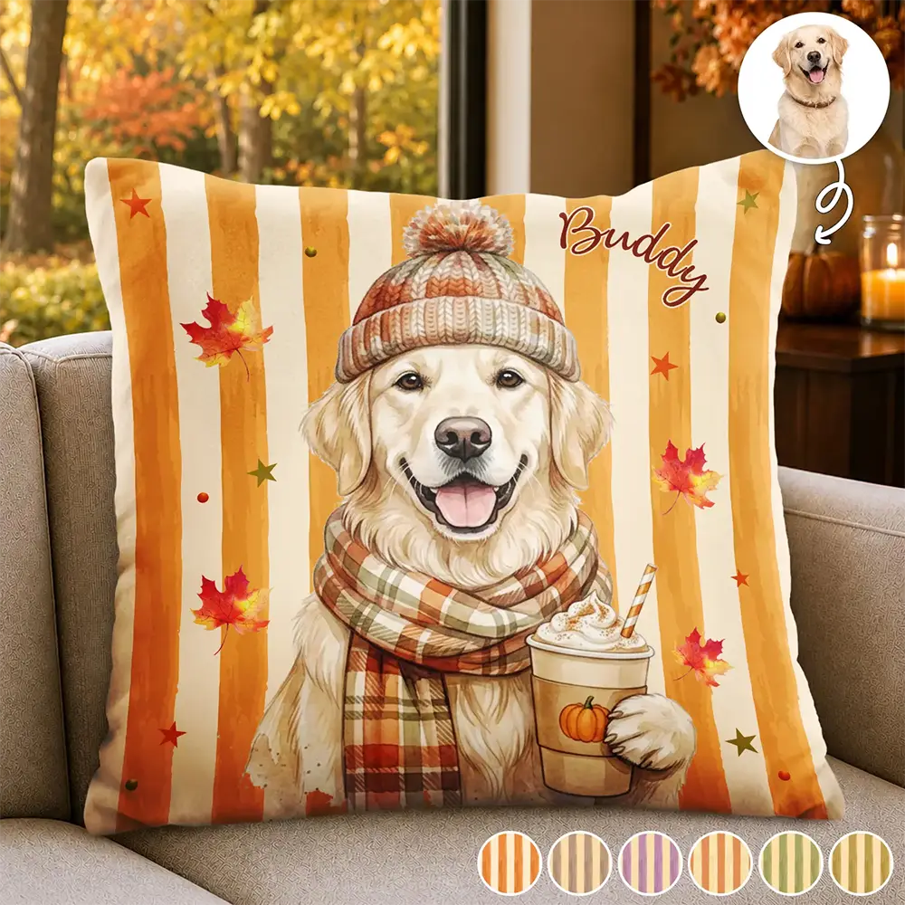 Custom Photo Watercolor Pet With Autumn Accessories Autumn Lovely Dog Cat Portrait - Personalized Pillow