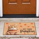 Custom Photo Watercolor Pet With Autumn Accessories Hey There Pumpkin - Personalized Doormat