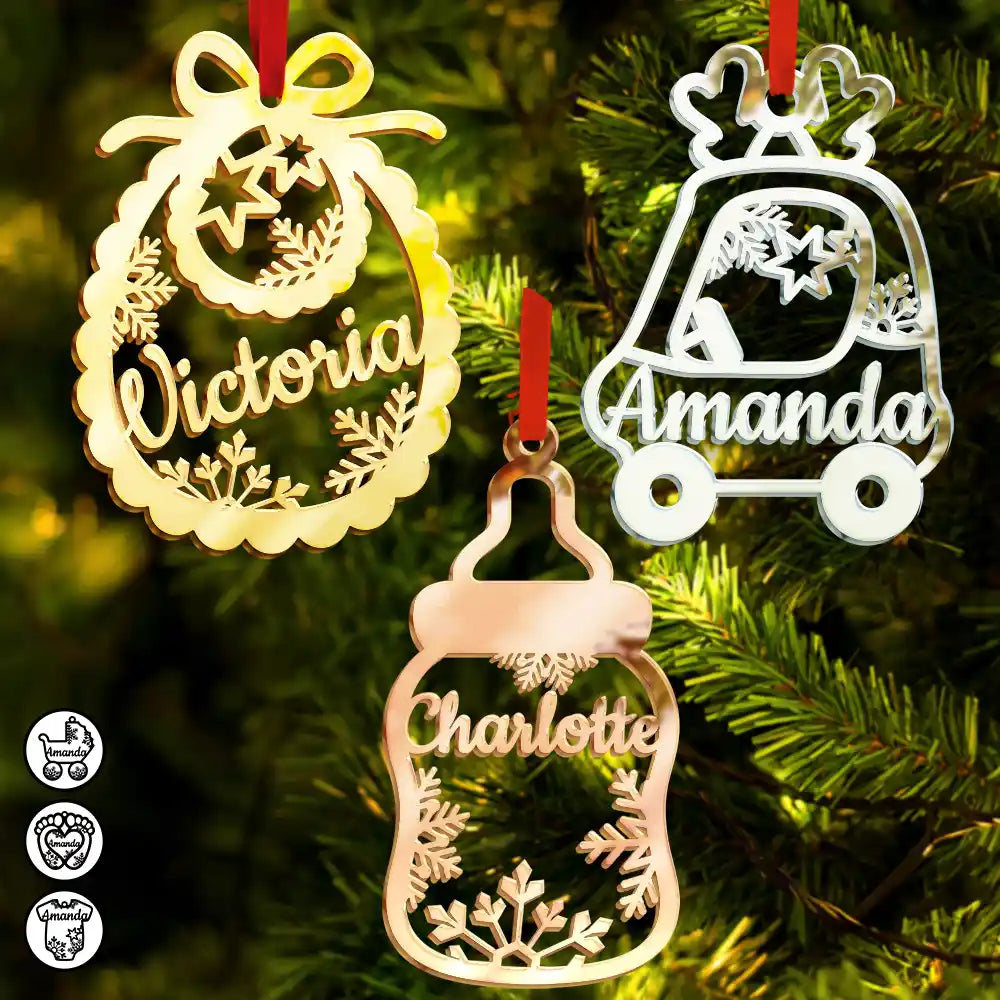 Cute Christmas Ornament For Kid Baby - Personalized DIY Mirror Acrylic Ornament