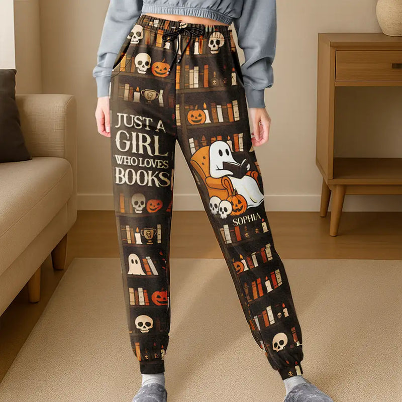 Reading, Gift For Yourself, Gift For Women, Happy - Cute Ghost Just A Girl Who Loves Books - Personalized Pajama Pants