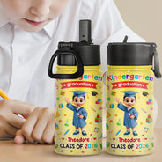 Graduation,Gift For Grandkids,Gift For Kids,Happy,Vector - Cute Graduation Kid Kindergarten Preschool - Personalized Kids Water Bottle