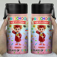 Graduation,Gift For Grandkids,Gift For Kids,Happy,Vector - Cute Graduation Kid Kindergarten Preschool - Personalized Kids Water Bottle