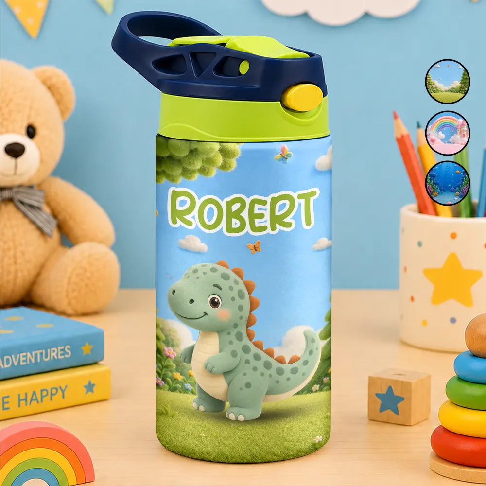 Playful,Back To School,Gift For Kids,Icon - Cute Animal Friends - Personalized Insulated Water Bottle With Straw