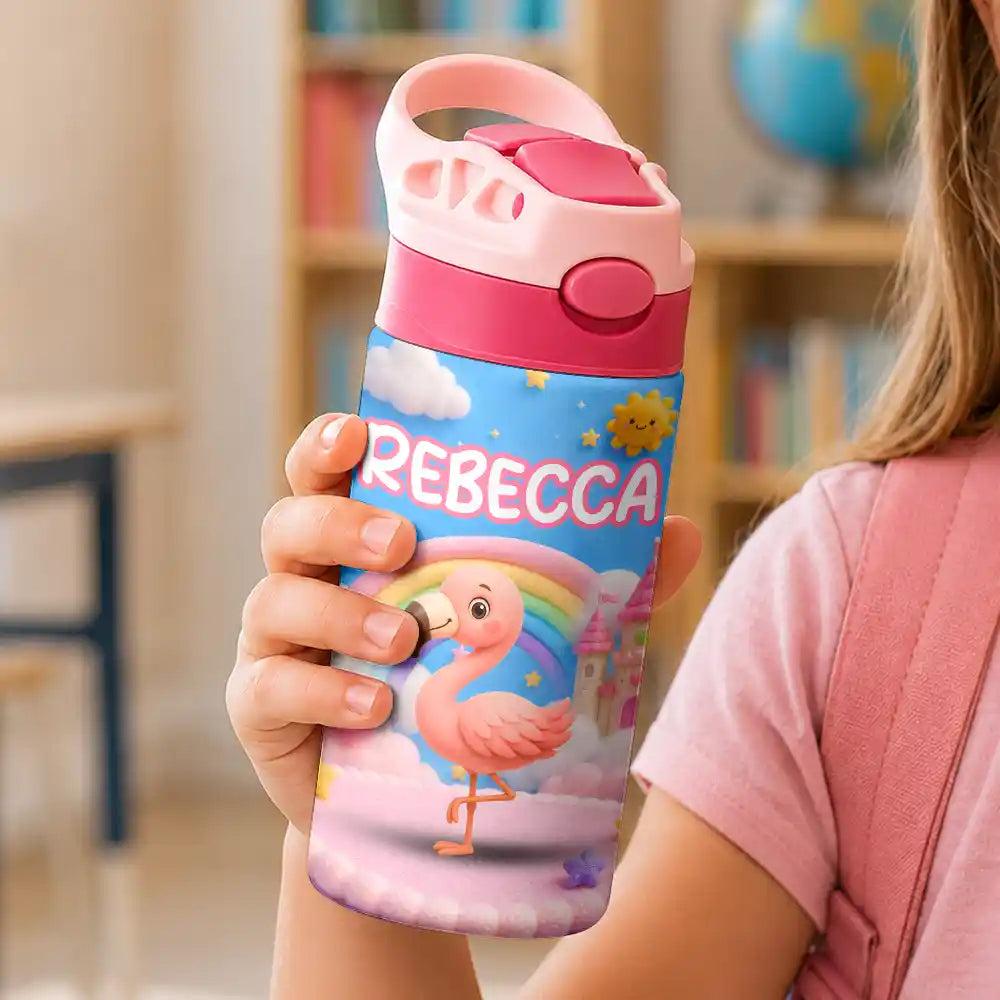 Playful,Back To School,Gift For Kids,Icon - Cute Animal Friends - Personalized Insulated Water Bottle With Straw