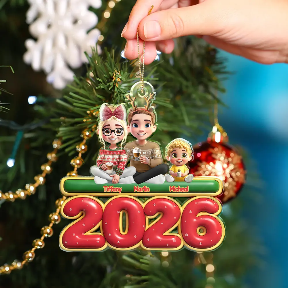 Gift For Couples,Family,Parents,Christmas,Pet Couple - Cute Couple With Kids And Dogs Cats 3D Effect - Personalized Custom Shaped Acrylic Ornament