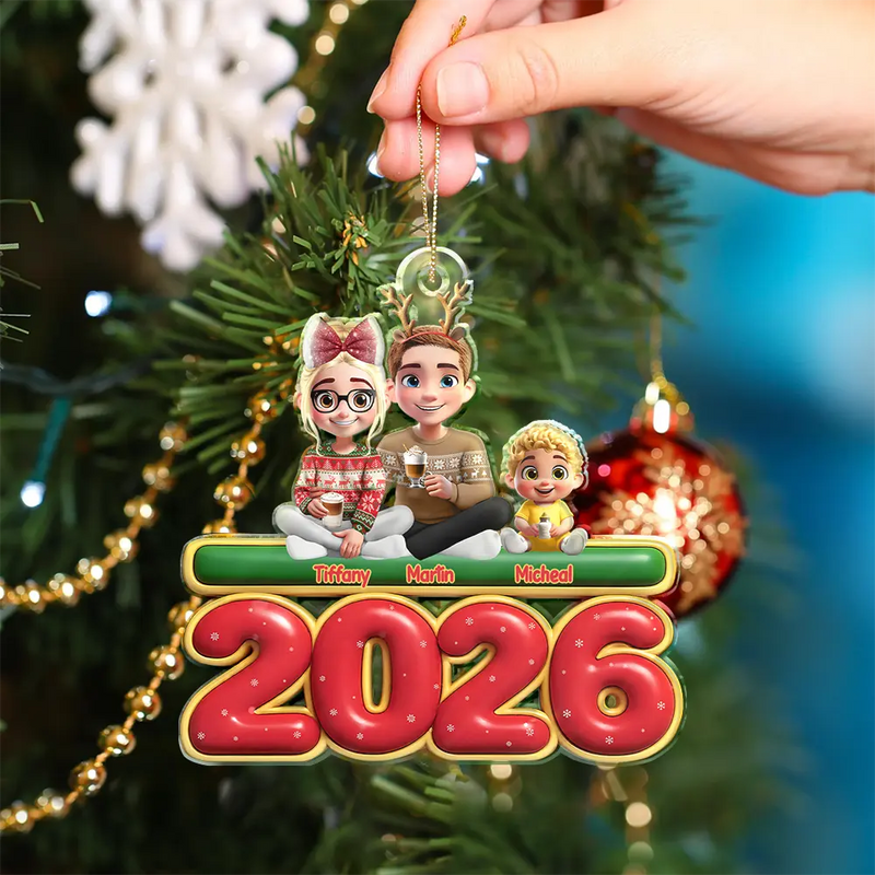 Gift For Couples,Family,Parents,Christmas,Pet Couple - Cute Couple With Kids And Dogs Cats 3D Effect - Personalized Custom Shaped Acrylic Ornament