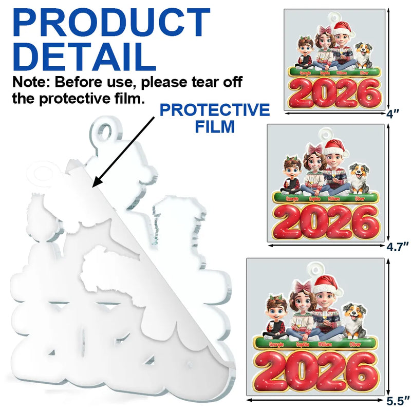 Gift For Couples,Family,Parents,Christmas,Pet Couple - Cute Couple With Kids And Dogs Cats 3D Effect - Personalized Custom Shaped Acrylic Ornament