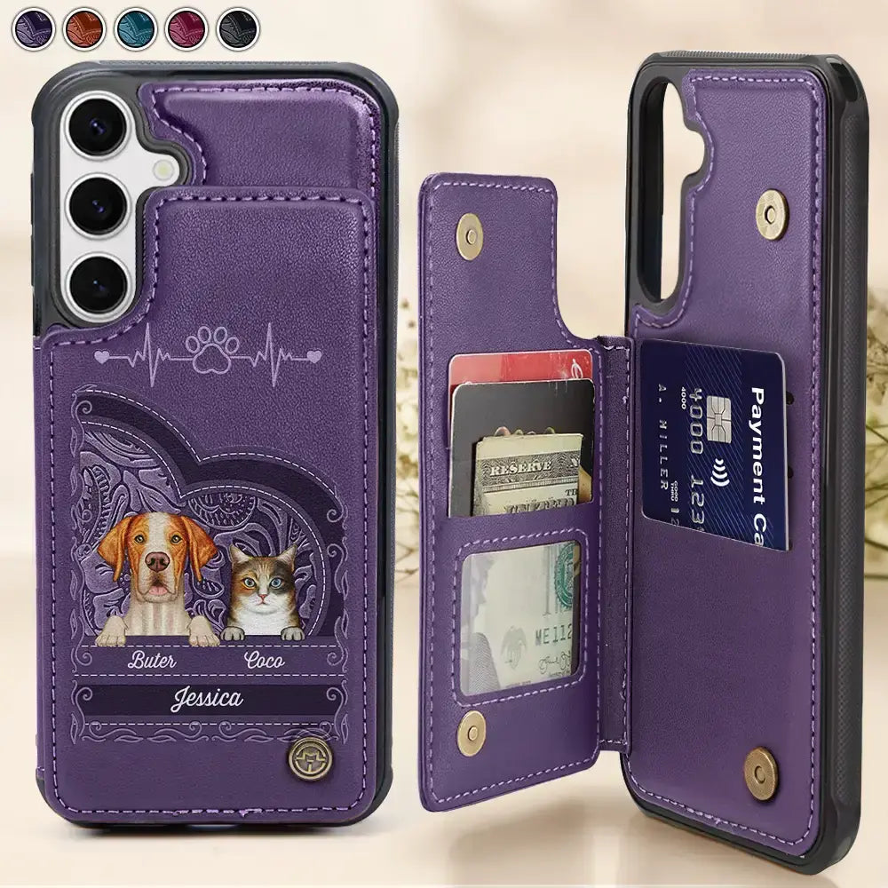 Cute Dogs And Cats Aesthetic Pattern - Personalized Leather Flip Wallet Phone Case