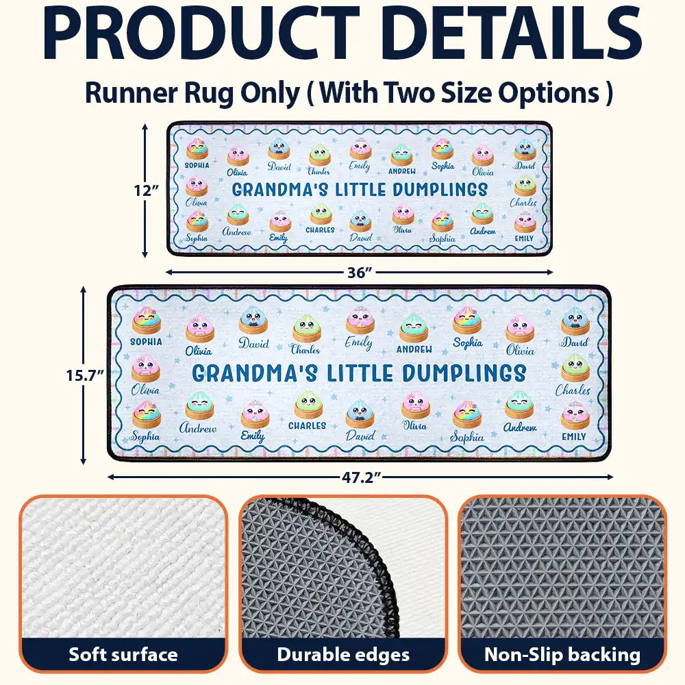 Gifts For Her,Sentimental,Christmas,Gift For Grandma,Icon - Grandma's Little Dumplings In Steamer Basket Gift For Grandma Grandparents Family - Personalized Runner Rug