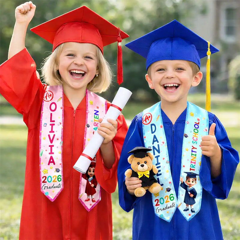 Gift For Kids, Gift For Grandkids, Grandpa - Grandkids, Grandma - Grandkids, Graduation, Happy - Cute Graduation Kid Kindergarten Preschool - Personalized Kid Graduation Stole