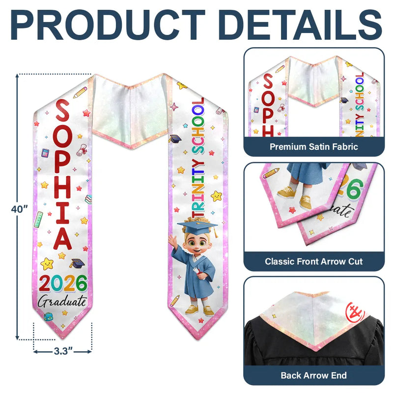 Gift For Kids, Gift For Grandkids, Grandpa - Grandkids, Grandma - Grandkids, Graduation, Happy - Cute Graduation Kid Kindergarten Preschool - Personalized Kid Graduation Stole