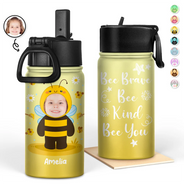 Gift For Kids, Back To School - Custom Photo Cute Kid Cosplay Animal - Personalized Kids Water Bottle