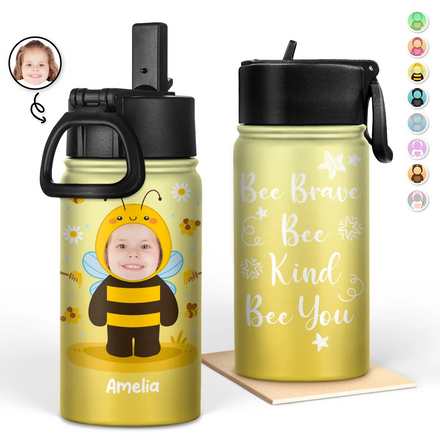 Custom Photo Cute Kid Cosplay Animal - Personalized Kids Water Bottle
