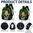 Top Market, Adorable, Back To School, Gift For Kids, Vector - Cute Kid Gamer With Neon Flames - Personalized Kids Backpack