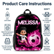 Adorable,Back To School,Football (Soccer),Gift For Kids,Vector - Cute Kid Soccer With Neon Flames - Personalized Kids Backpack