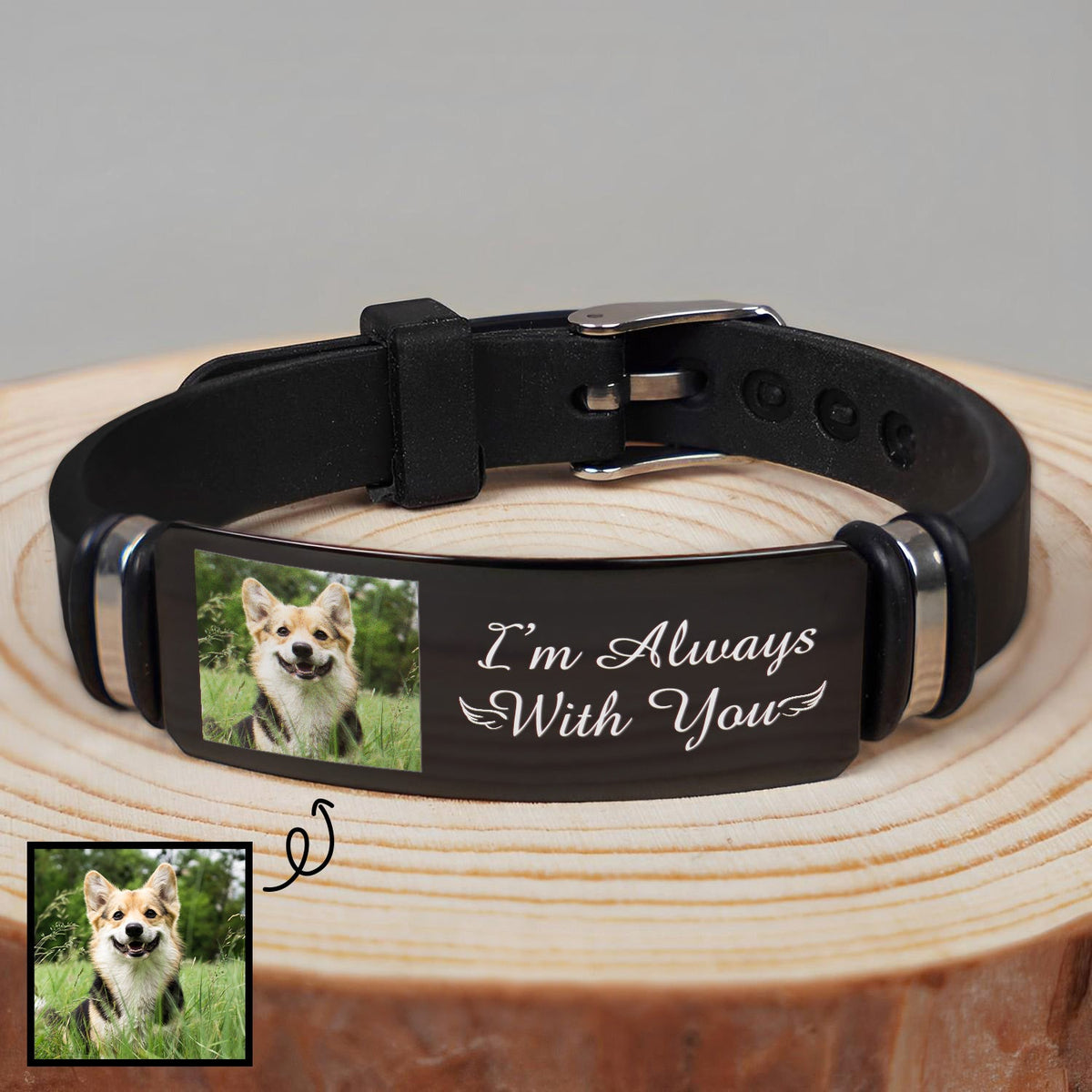 Custom Photo I'm Always With You - Memorial Gift For Pet Lover, Dog Mom, Cat Dad - Personalized Wristband Bracelet