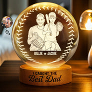 Gift For Father,Gift For Grandpa,Baseball,Non-Eng,Photo - Pencil Sketch (White BG),Proud - Custom Photo Pencil Sketch Art We Caught The Best Dad Grandpa - Personalized Crystal Globe Lamp
