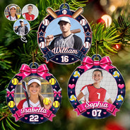 Christmas,Custom Photo,Gift For Mother,Gifts For Her,Happy,Mom - Children,Softball,Upload Full Photo - Christmas Gift For Sports Lovers - Personalized Custom Photo Coquette Bow And Star Acrylic Ornament