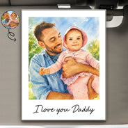 Gift For Husband,Gift For Yourself,Gift For Men,Gift For Father,Gift For Grandpa,Non-Eng,Photo - Watercolor (with BG),Cozy - Custom Photo Watercolor Painting I Love You Daddy Grandpa Pet Dad - Personalized Custom Shaped Acrylic Car Visor Clip