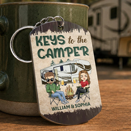 Keys To The Camper - Anniversary, Loving Gifts For Couples, Husband, Wife, Camping Lovers - Personalized Aluminum Keychain