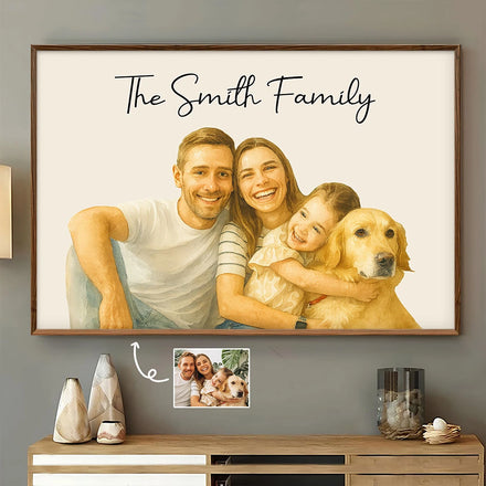 Custom Photo Realistic Watercolor Art Happy Family Parents Grandparents - Personalized Poster