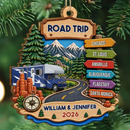 Christmas, Gift For Couples, Icon, Old Couples, Romantic, Travel - Road Trip Travel Gift For Couples, Family, Friends - Personalized Vacation Wooden Ornament