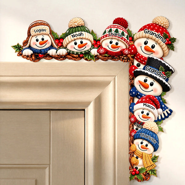 Christmas, Family, Grandparents, Happy, Icon - Christmas Decor For Grandparents - Personalized Snowman Door Corner Wood Sign