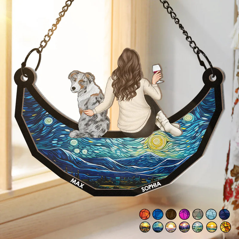 Dog Mom Cat Mom Dog Dad Cat Dad - Personalized Window Hanging Suncatcher Ornament