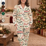 Christmas,Custom Text,Gift For Grandma,Gifts For Her,Happy - Christmas Gift For Grandma Nana - Personalized Kids Names Long Pajamas Set