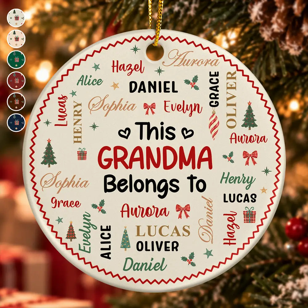 Christmas,Custom Text,Gift For Grandma,Gifts For Her,Happy - Christmas Gift For Grandma Nana - Personalized Kids Names Ceramic Ornament