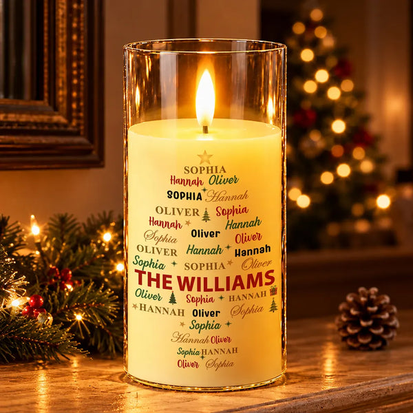 Christmas,Custom Text,Family,Sentimental - Christmas Gift For Family Grandma Mom - Personalized Family & Member Names Word Art Christmas Tree LED Candle