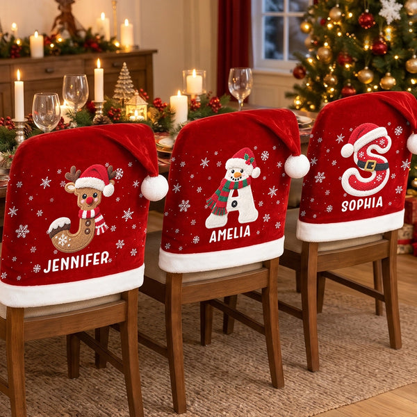 Christmas,Family,Happy,Monogram - Christmas Table Decor Gift For Family - Personalized Monogram Initial Chair Cover