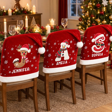 Christmas Table Decor Gift For Family - Personalized Monogram Initial Chair Cover