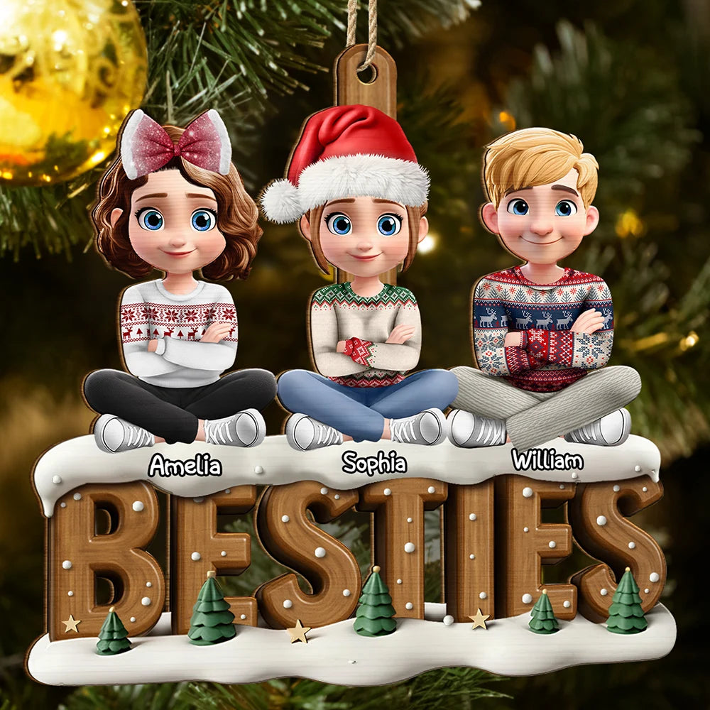 Happy, Gift For Bestie, Gifts For Colleagues, Gift For Sisters, Gift For Sibling, Gift For Brothers, Cousin, Christmas - Besties Sisters Colleagues Christmas Tree - Personalized Custom Shaped Wooden Ornament
