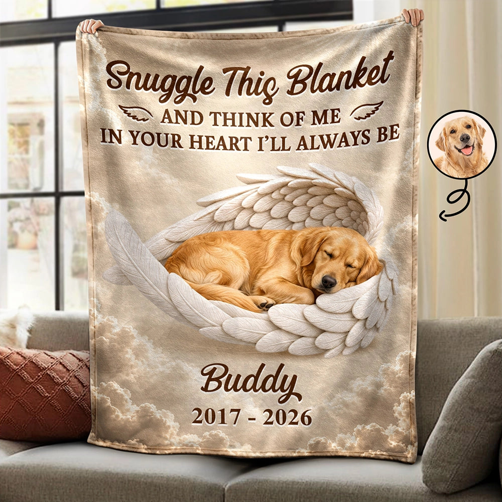 Art Design,Pet Memorial,Cozy,Pet Lovers,Memorial,Photo - Sleeping Pet Angle Wing - Custom Photo Sleeping Angel In Your Heart I'll Always Be Memorial Dog Cat - Personalized Fleece Blanket, Sherpa Blanket