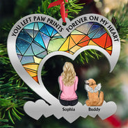 Pet Lovers,Dog Lovers,Cat Lovers,Sad,Christmas - Flower Field You Left Paw Prints Forever On My Heart - Personalized Metal Ornament