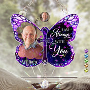 Sad,Memorial,Family,Gift For Grandparents,Parents,Gift For Sibling - Custom Photo I Am Always With You Memorial - Personalized Rainbow Suncatcher With Crystal Ball Prism