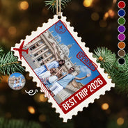 Christmas,Custom Photo,Family,Happy,Top Market,Travel,Upload Full Photo - Family Travel Christmas Gift - Personalized Custom Photo Postage Stamp Wooden Ornament