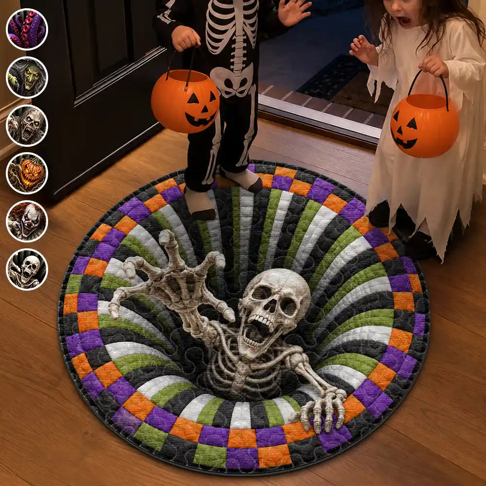 Halloween 3D Effect Skeleton Witch Horor Vortex Quilted Doormat - Personalized Custom Shaped Rug