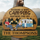 Camping Couple Husband & Wife Camping Partners For Life - Anniversary, Vacation, Funny Gift For Campers - Personalized Custom Shaped Wood Sign