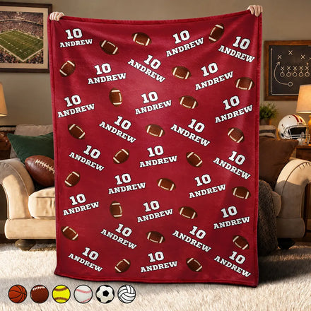 Sports Gift For Kids - Personalized American Football Baseball Soccer Fleece Blanket, Sherpa Blanket