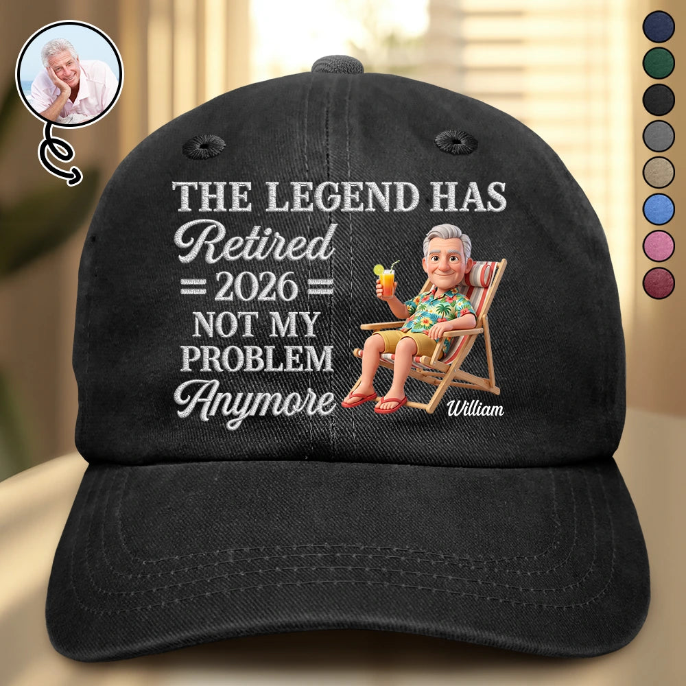 Custom Photo 3D Summer Concept The Legend Has Retired Not My Problem Anymore - Personalized Vintage Washed Denim Cap