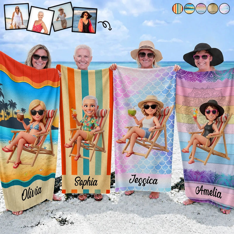 Custom Photo, Beach, Art Design, Summer, Gift For Yourself, Playful, Photo - Beach Chair 3D Effect - Custom Photo 3D Summer Concept Traveling Beach Poolside Swimming Picnic Vacation - Personalized Beach Towel