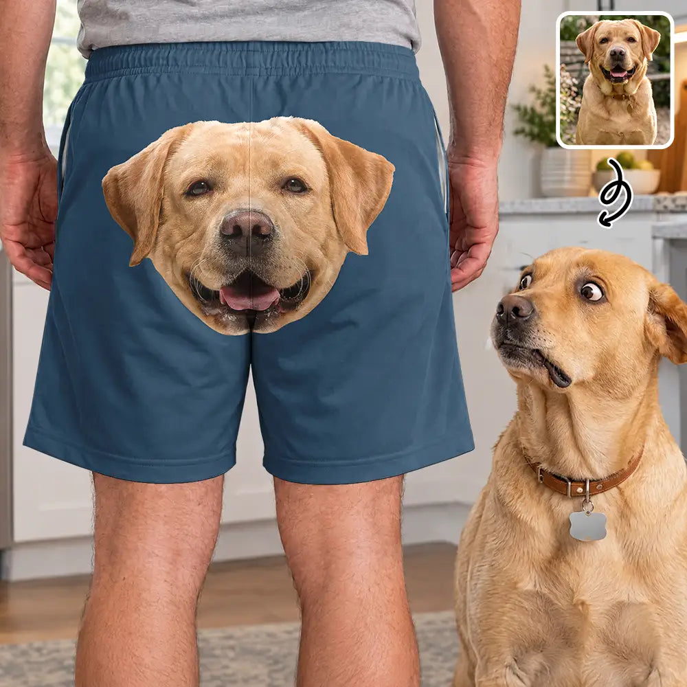 Pet Dad,Gift For Father,Humorous,Custom Photo,Pet Lovers,Cut-Face Photo - Custom Photo Funny Dog Pet Face Gift For Husband Boyfriend - Personalized Casual Shorts